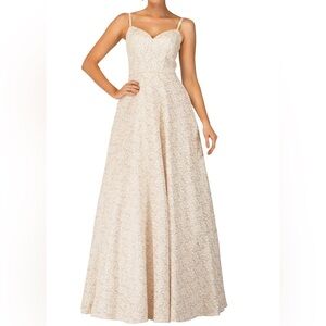 Cecilia Couture 2116 Size 10 Champagne Lace Tie Up Back Ball Gown Dress NWT